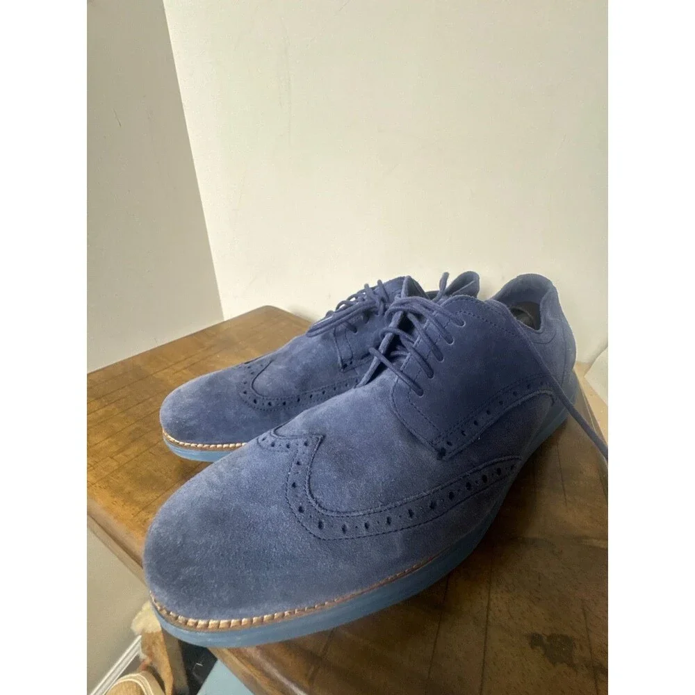 Cole Haan Grand OS Men’s 13 Navy Suede Wingtip Oxford Dress Shoes